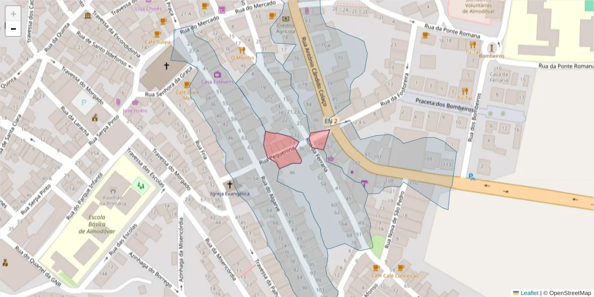 Mapa detalhado do código postal 7700-077 com limites, códigos postais vizinhos e agências dos correios