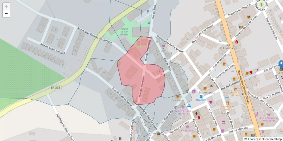 Mapa detalhado do código postal 7700-091 com limites, códigos postais vizinhos e agências dos correios
