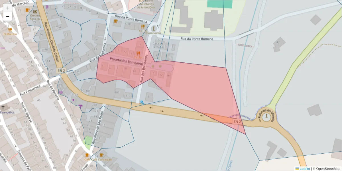 Mapa detalhado do código postal 7700-092 com limites, códigos postais vizinhos e agências dos correios
