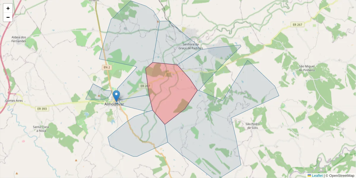 Mapa detalhado do código postal 7700-210 com limites, códigos postais vizinhos e agências dos correios
