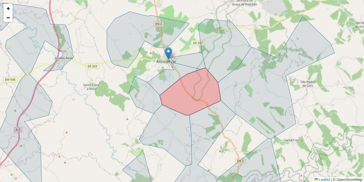 Mapa detalhado do código postal 7700-213 com limites, códigos postais vizinhos e agências dos correios