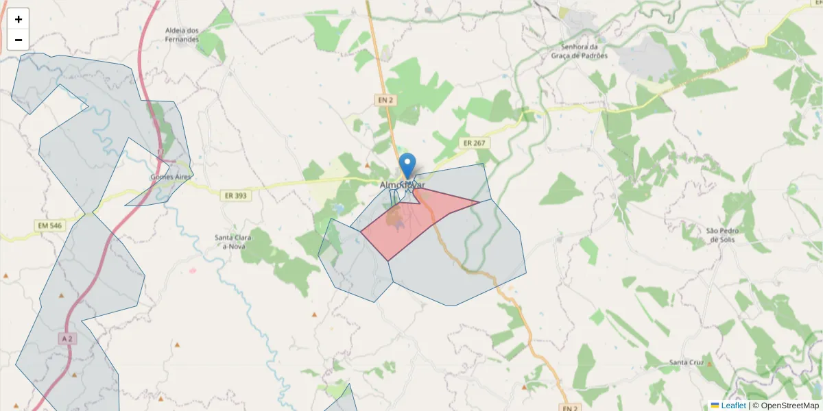 Mapa detalhado do código postal 7700-217 com limites, códigos postais vizinhos e agências dos correios