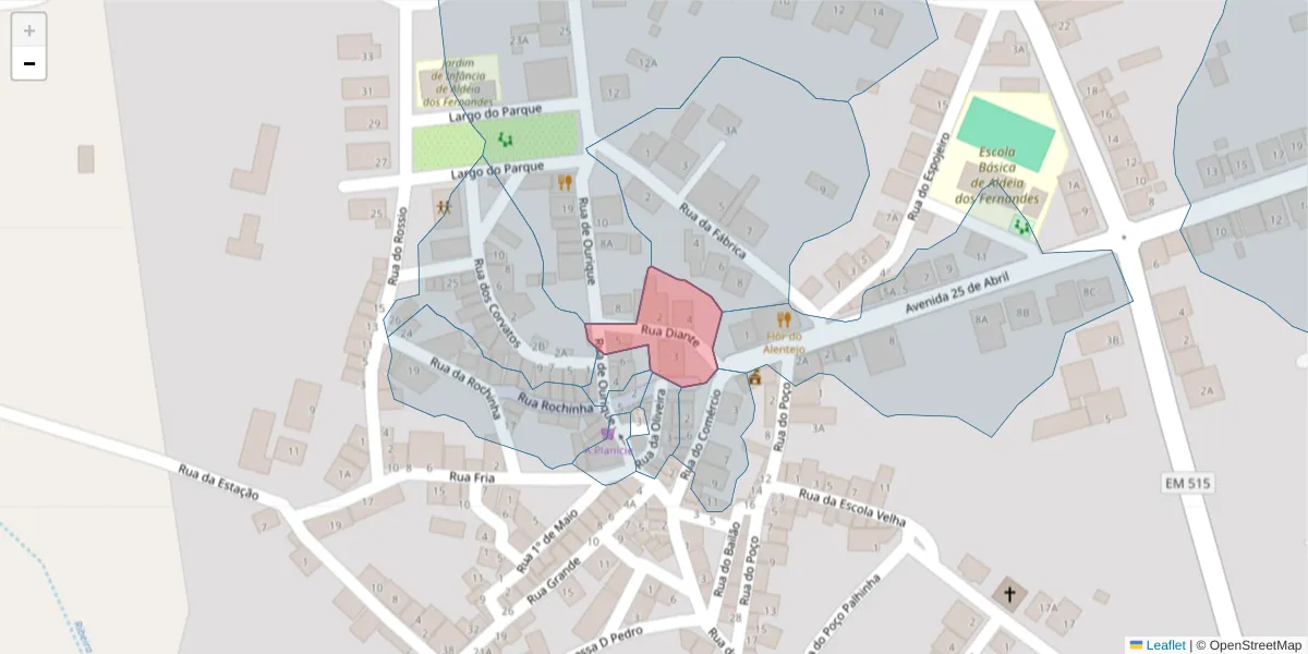 Mapa detalhado do código postal 7700-306 com limites, códigos postais vizinhos e agências dos correios