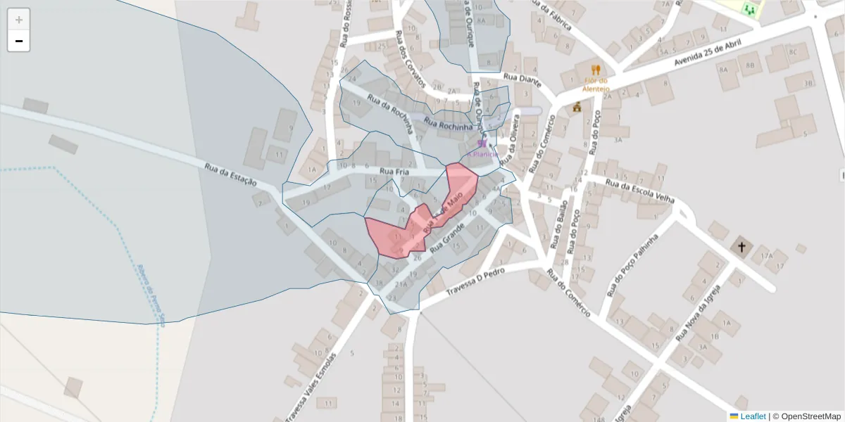 Mapa detalhado do código postal 7700-314 com limites, códigos postais vizinhos e agências dos correios