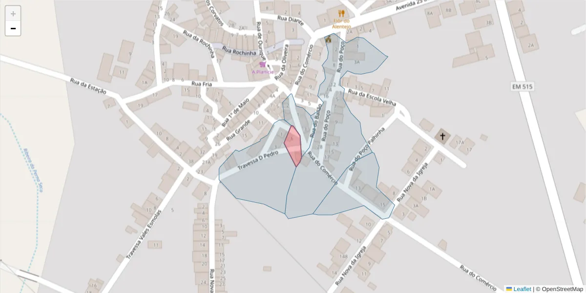 Mapa detalhado do código postal 7700-315 com limites, códigos postais vizinhos e agências dos correios