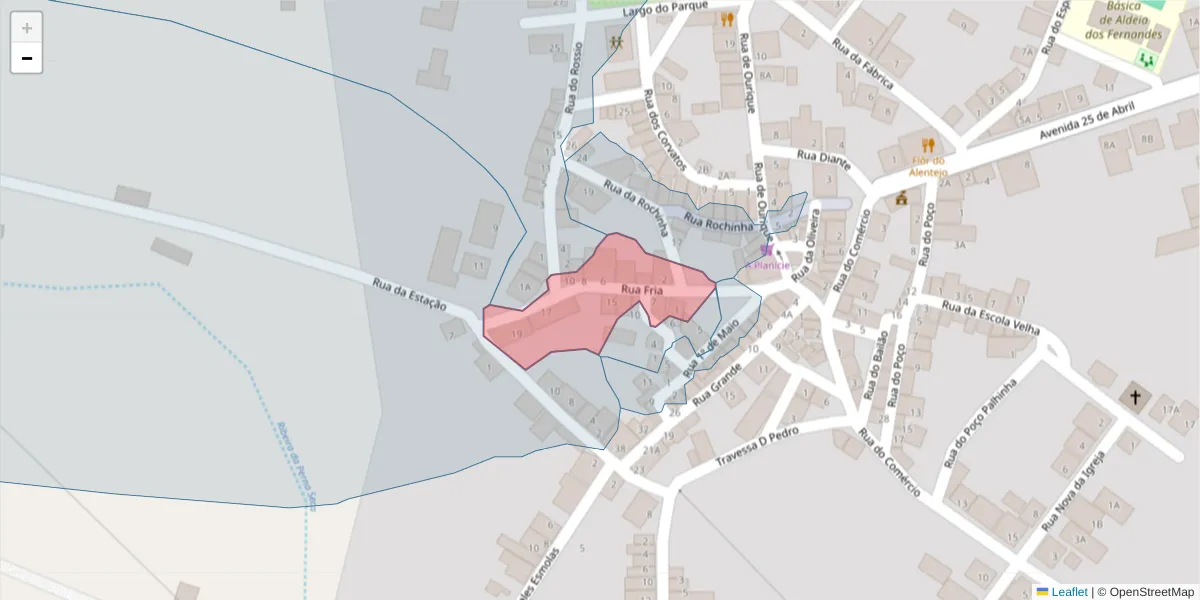 Mapa detalhado do código postal 7700-324 com limites, códigos postais vizinhos e agências dos correios