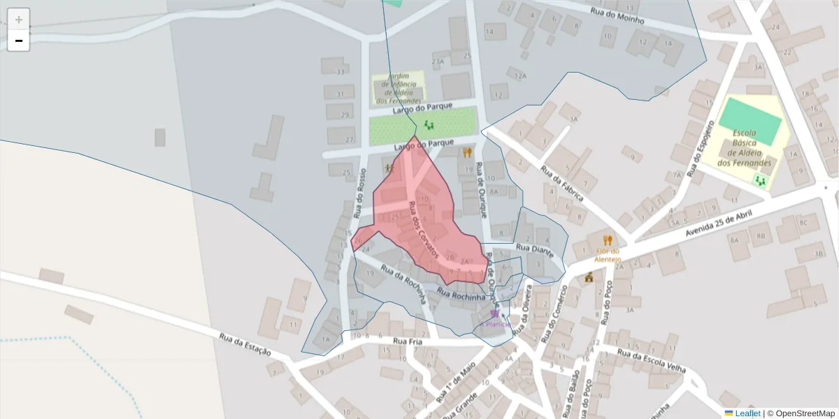 Mapa detalhado do código postal 7700-326 com limites, códigos postais vizinhos e agências dos correios