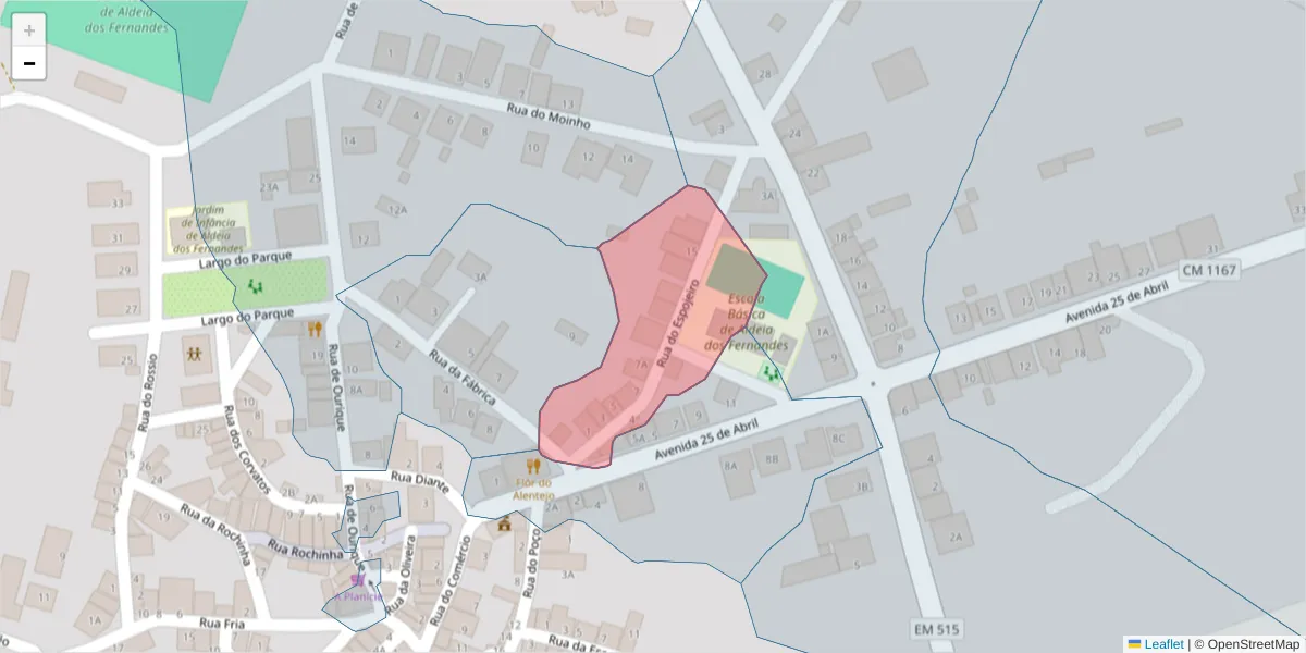 Mapa detalhado do código postal 7700-328 com limites, códigos postais vizinhos e agências dos correios