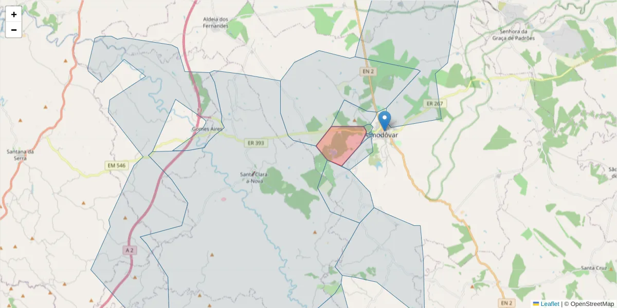 Mapa detalhado do código postal 7700 com limites, códigos postais vizinhos e agências dos correios