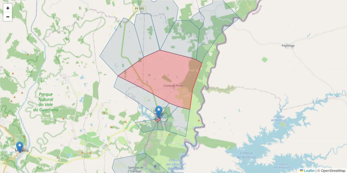 Mapa detalhado do código postal 7750-102 com limites, códigos postais vizinhos e agências dos correios