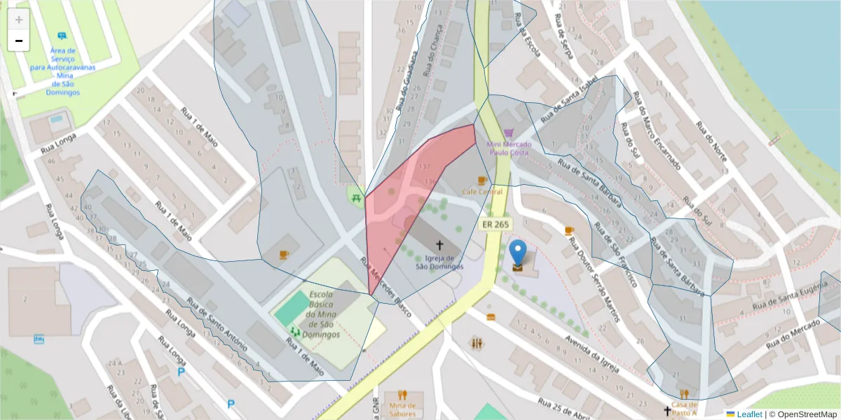 Mapa detalhado do código postal 7750-125 com limites, códigos postais vizinhos e agências dos correios