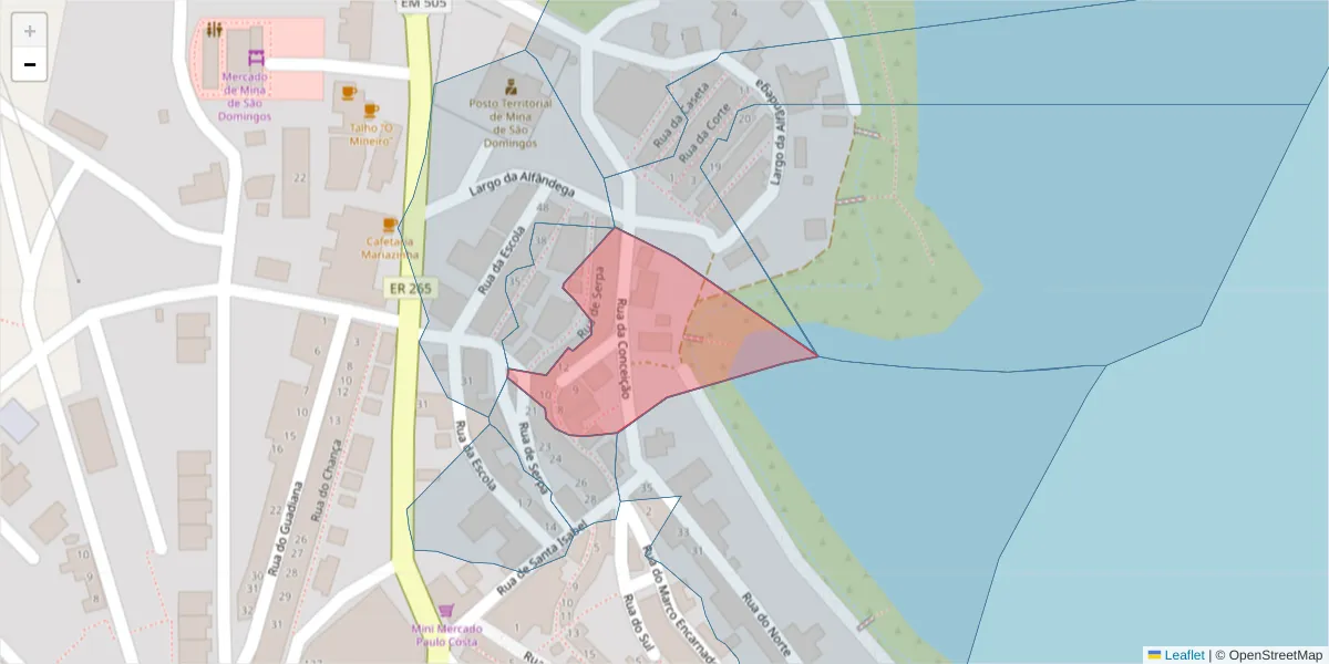 Mapa detalhado do código postal 7750-134 com limites, códigos postais vizinhos e agências dos correios