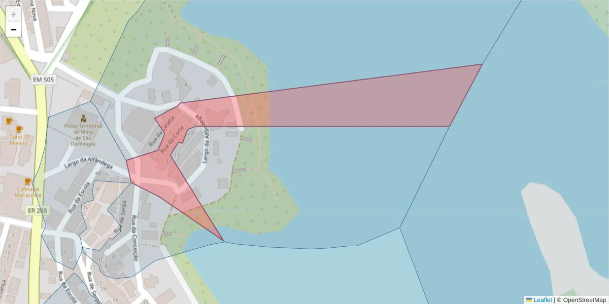 Mapa detalhado do código postal 7750-135 com limites, códigos postais vizinhos e agências dos correios