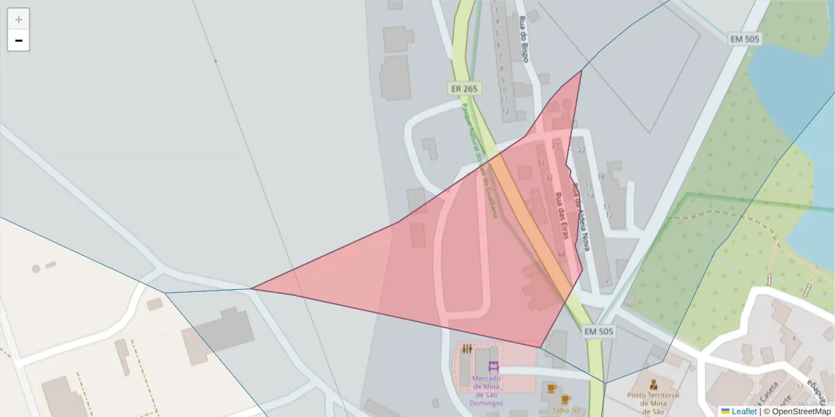 Mapa detalhado do código postal 7750-142 com limites, códigos postais vizinhos e agências dos correios