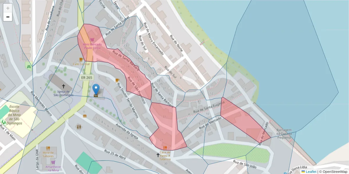 Mapa detalhado do código postal 7750-149 com limites, códigos postais vizinhos e agências dos correios