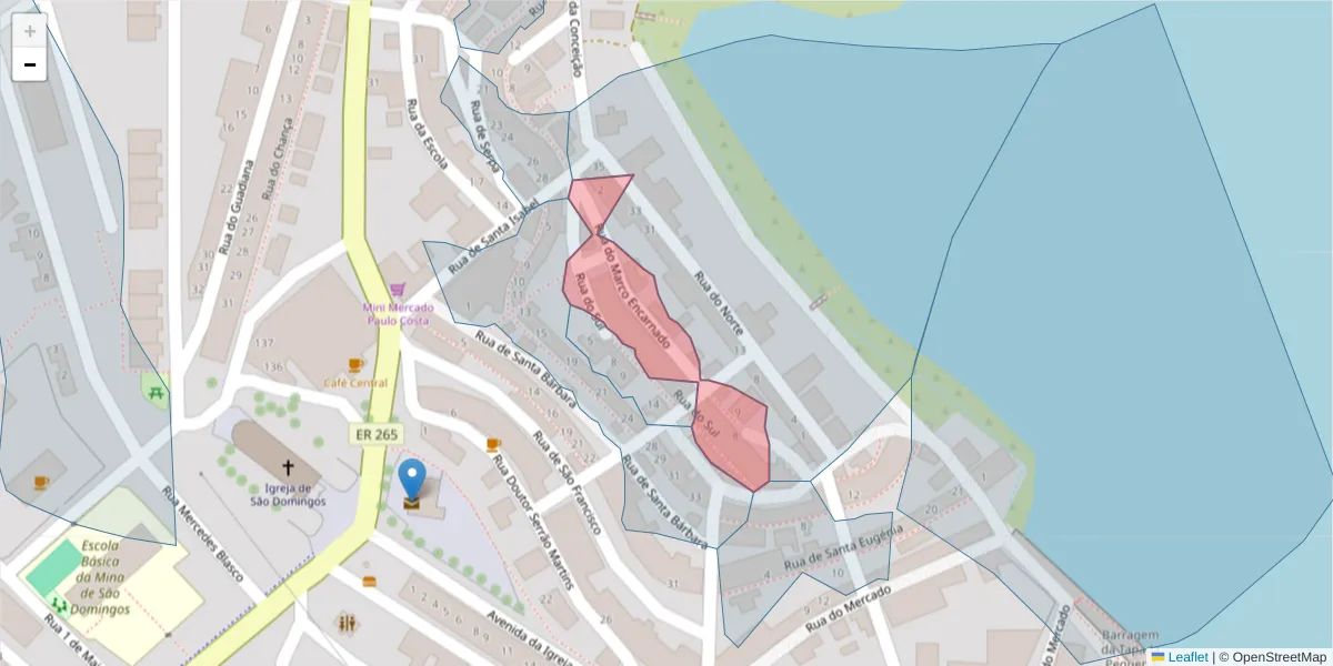 Mapa detalhado do código postal 7750-157 com limites, códigos postais vizinhos e agências dos correios