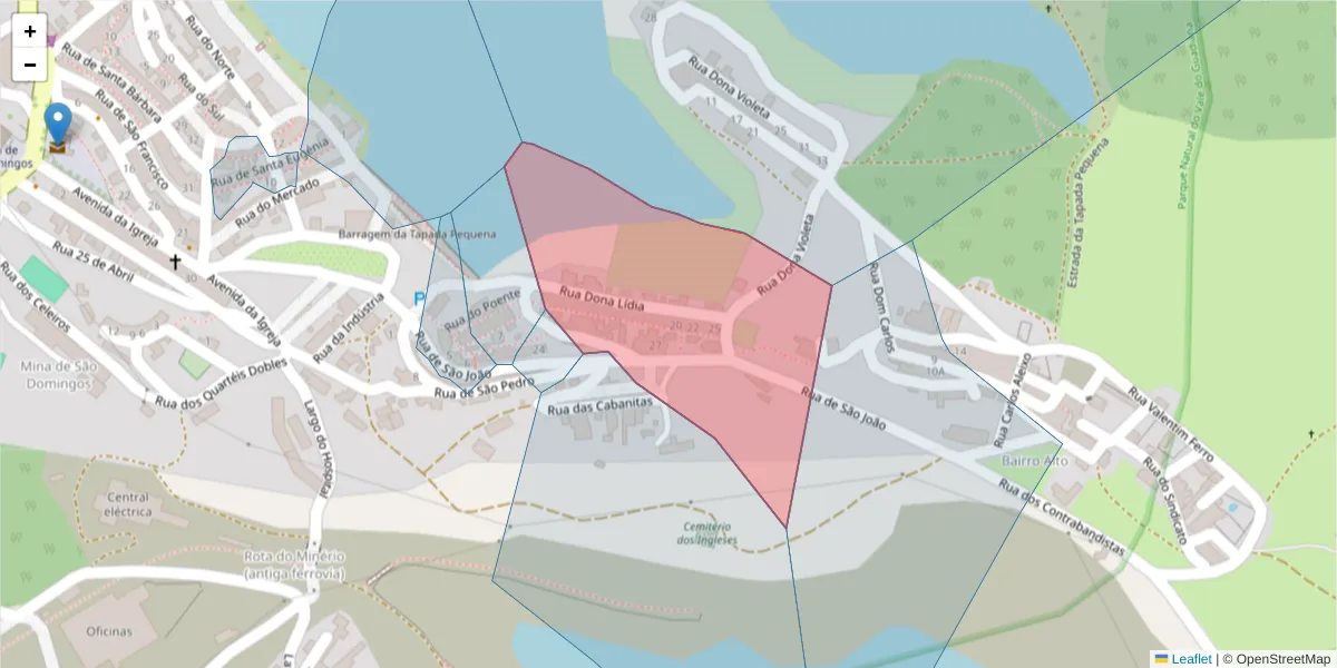 Mapa detalhado do código postal 7750-164 com limites, códigos postais vizinhos e agências dos correios