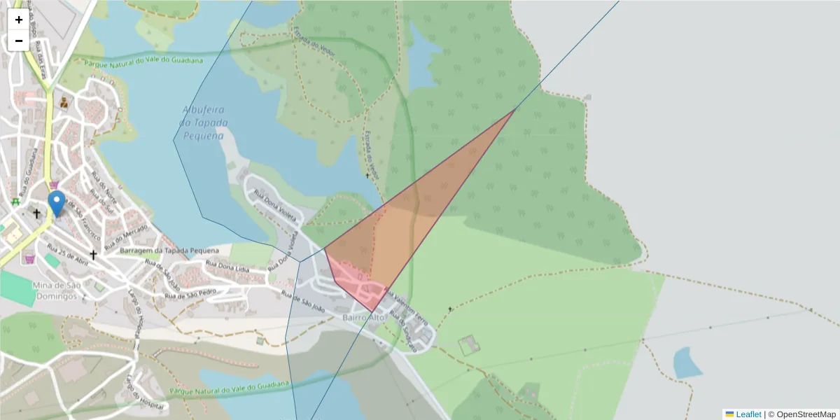 Mapa detalhado do código postal 7750-165 com limites, códigos postais vizinhos e agências dos correios