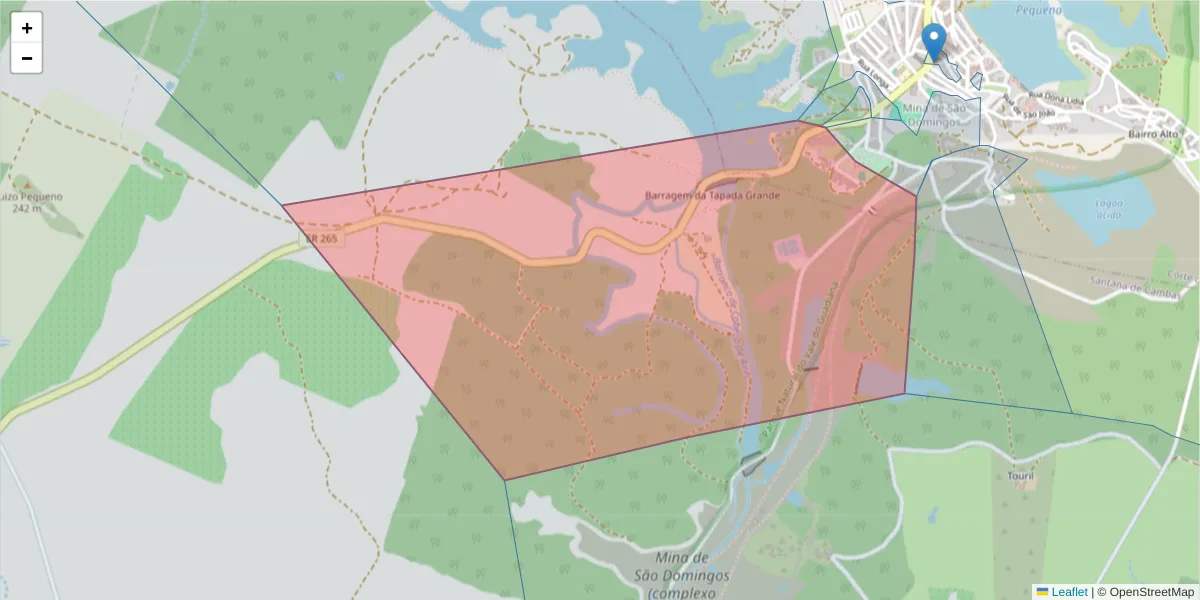 Mapa detalhado do código postal 7750-171 com limites, códigos postais vizinhos e agências dos correios