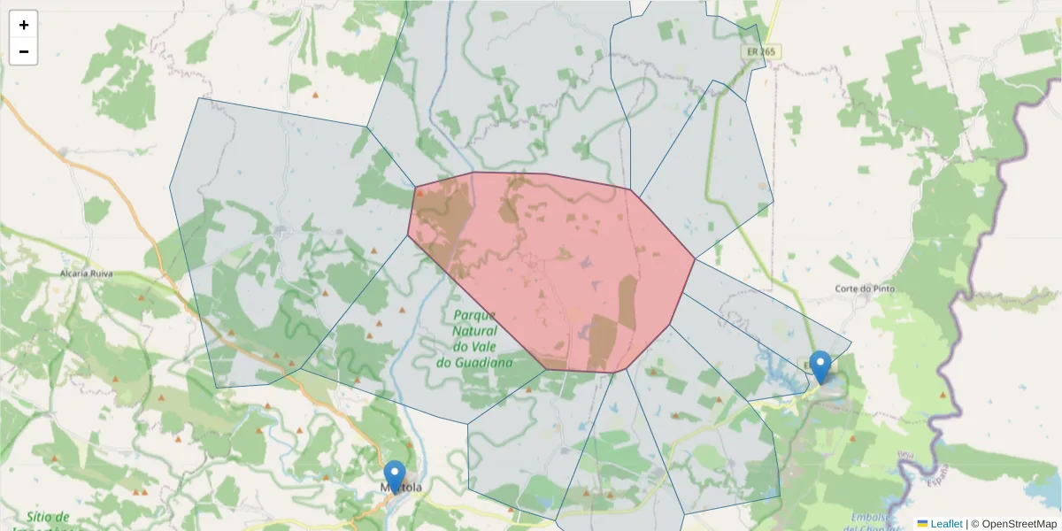 Mapa detalhado do código postal 7750-311 com limites, códigos postais vizinhos e agências dos correios