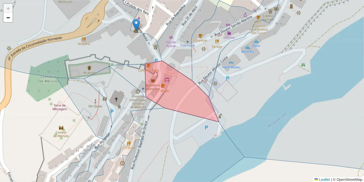Mapa detalhado do código postal 7750-324 com limites, códigos postais vizinhos e agências dos correios
