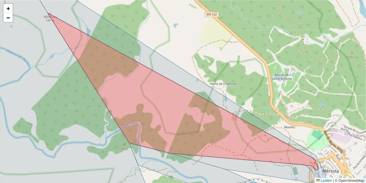 Mapa detalhado do código postal 7750-335 com limites, códigos postais vizinhos e agências dos correios