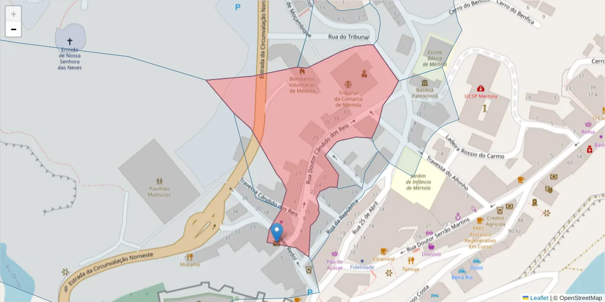 Mapa detalhado do código postal 7750-337 com limites, códigos postais vizinhos e agências dos correios