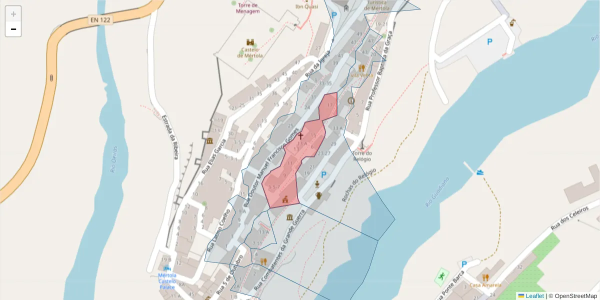 Mapa detalhado do código postal 7750-346 com limites, códigos postais vizinhos e agências dos correios