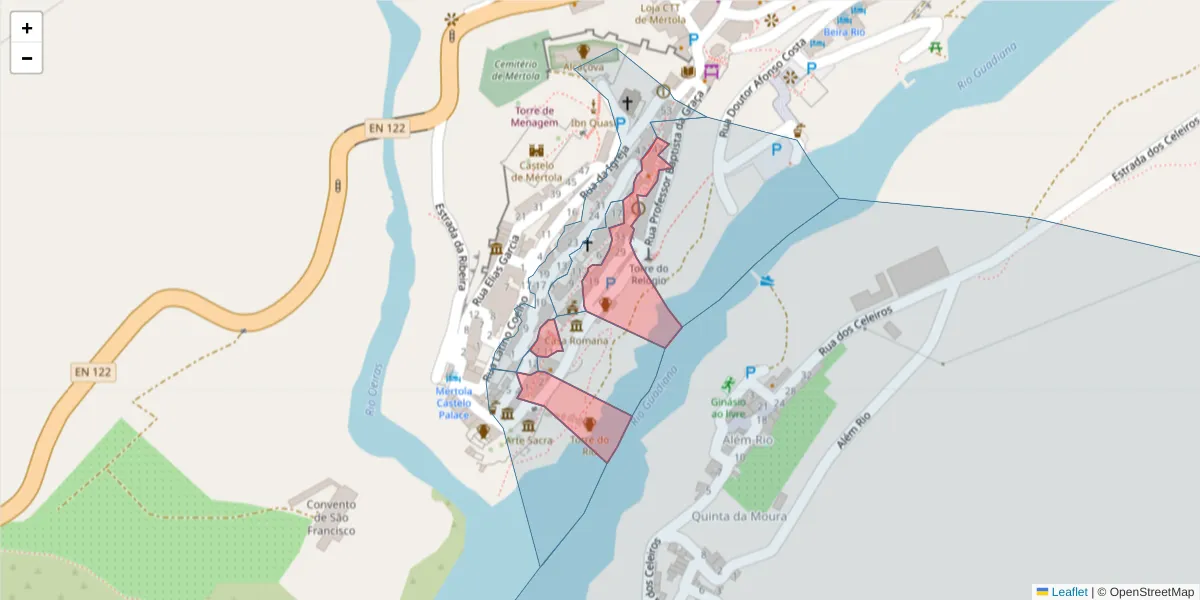 Mapa detalhado do código postal 7750-350 com limites, códigos postais vizinhos e agências dos correios