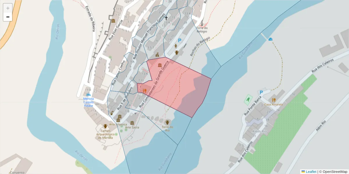 Mapa detalhado do código postal 7750-351 com limites, códigos postais vizinhos e agências dos correios