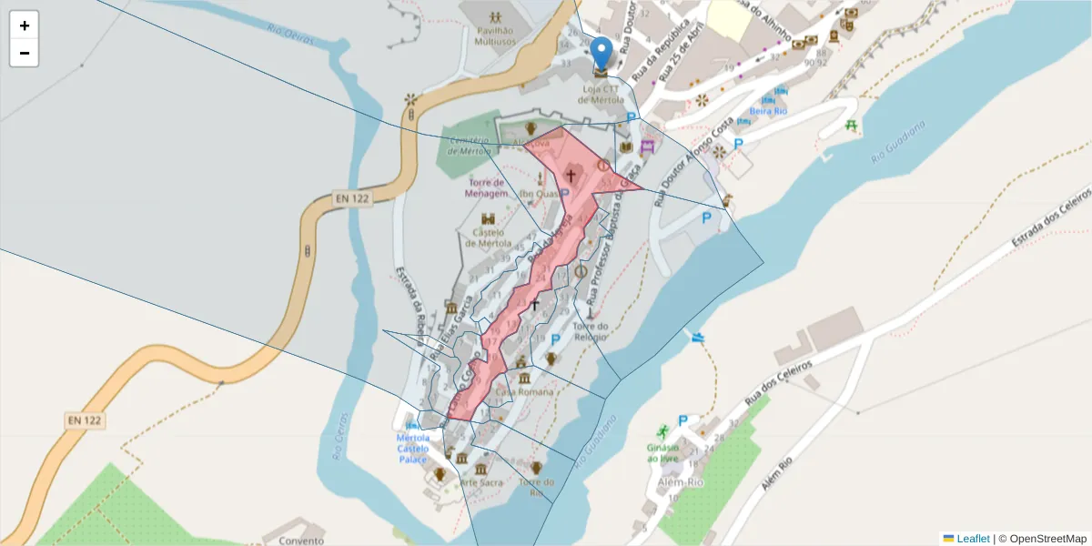 Mapa detalhado do código postal 7750-354 com limites, códigos postais vizinhos e agências dos correios