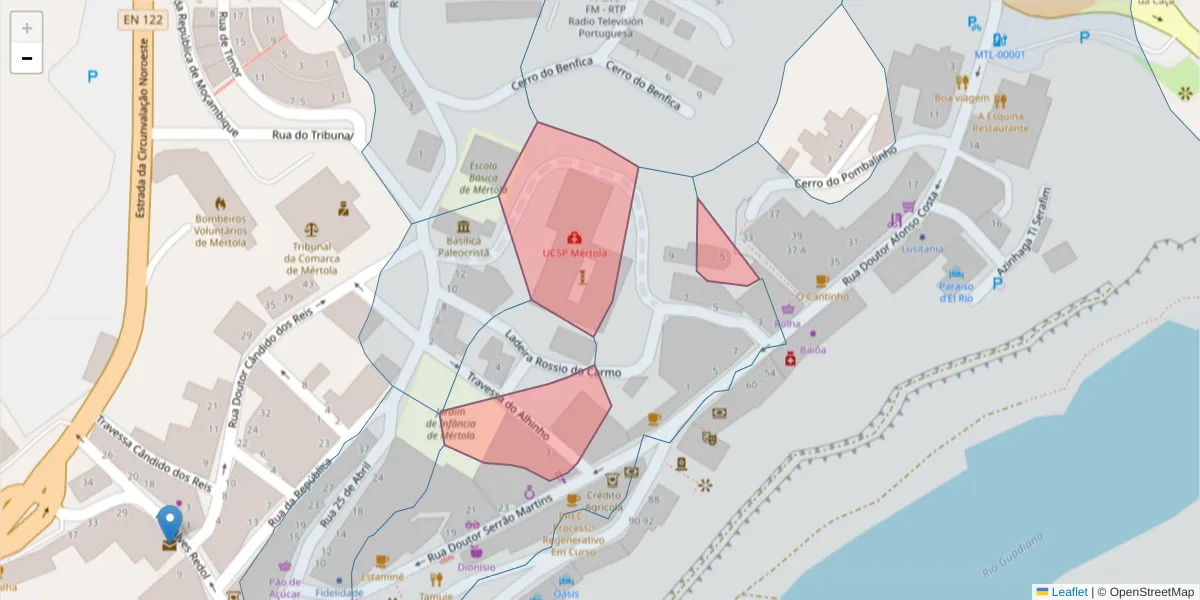 Mapa detalhado do código postal 7750-369 com limites, códigos postais vizinhos e agências dos correios