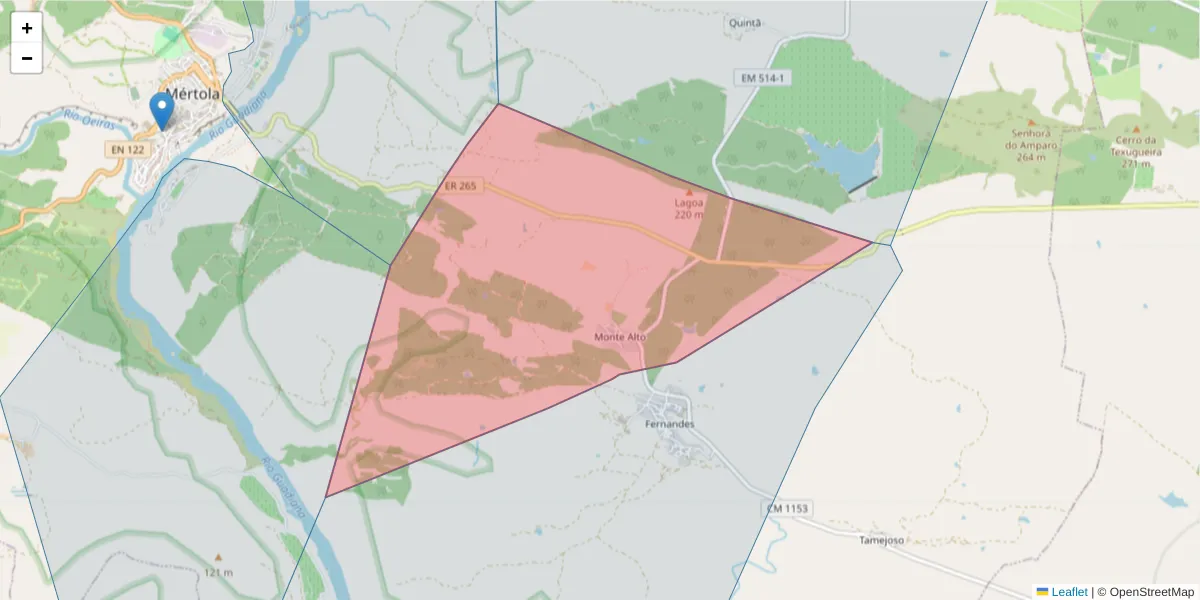 Mapa detalhado do código postal 7750-376 com limites, códigos postais vizinhos e agências dos correios