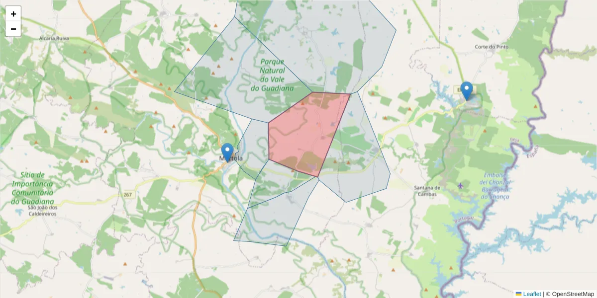 Mapa detalhado do código postal 7750-386 com limites, códigos postais vizinhos e agências dos correios