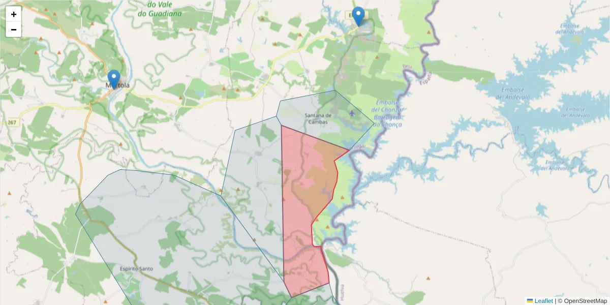 Mapa detalhado do código postal 7750-403 com limites, códigos postais vizinhos e agências dos correios
