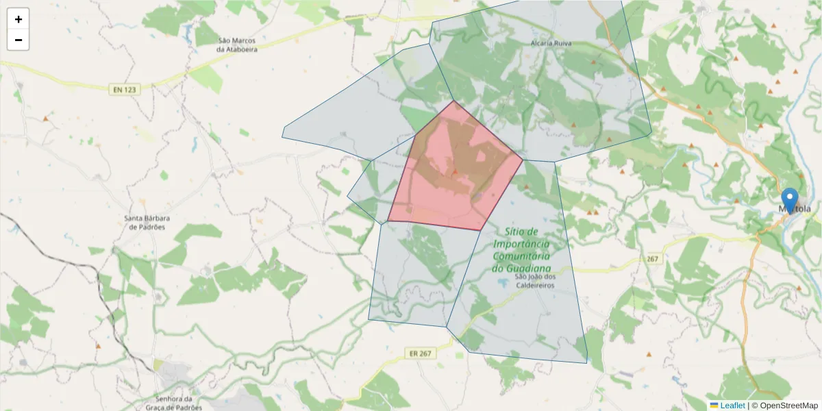 Mapa detalhado do código postal 7750-510 com limites, códigos postais vizinhos e agências dos correios