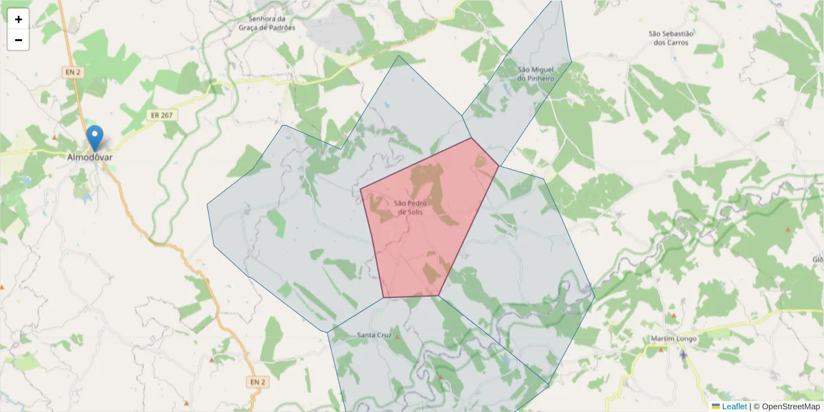 Mapa detalhado do código postal 7750-715 com limites, códigos postais vizinhos e agências dos correios