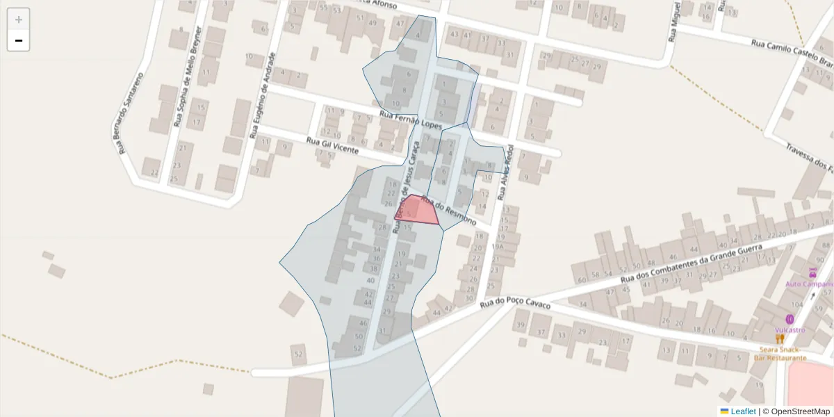 Mapa detalhado do código postal 7780-090 com limites, códigos postais vizinhos e agências dos correios