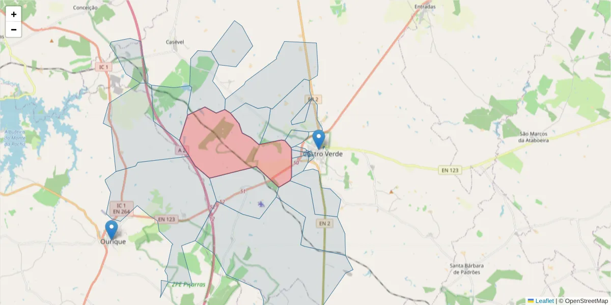Mapa detalhado do código postal 7780-094 com limites, códigos postais vizinhos e agências dos correios
