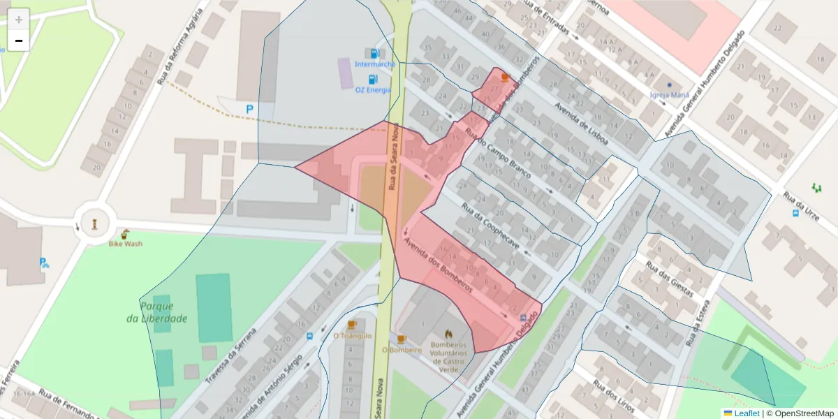 Mapa detalhado do código postal 7780-122 com limites, códigos postais vizinhos e agências dos correios