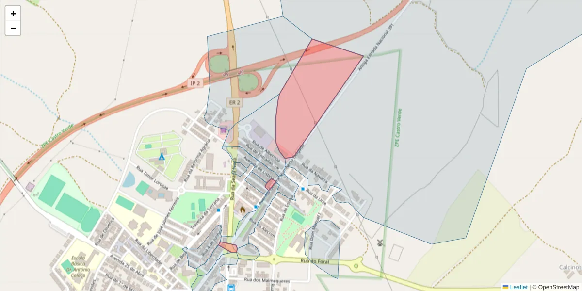Mapa detalhado do código postal 7780-124 com limites, códigos postais vizinhos e agências dos correios