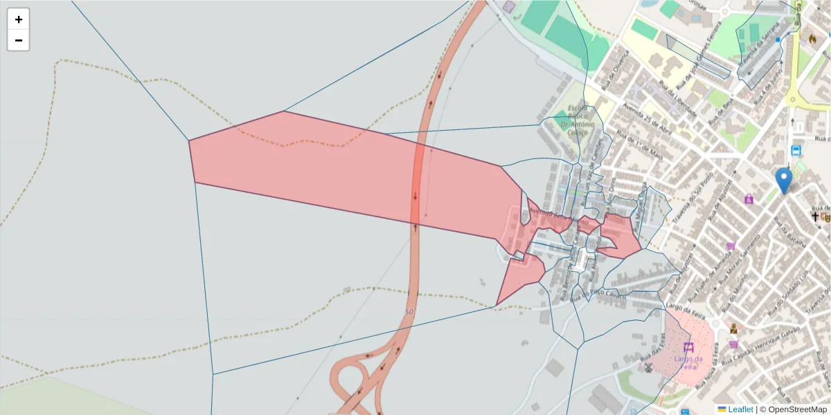 Mapa detalhado do código postal 7780-128 com limites, códigos postais vizinhos e agências dos correios