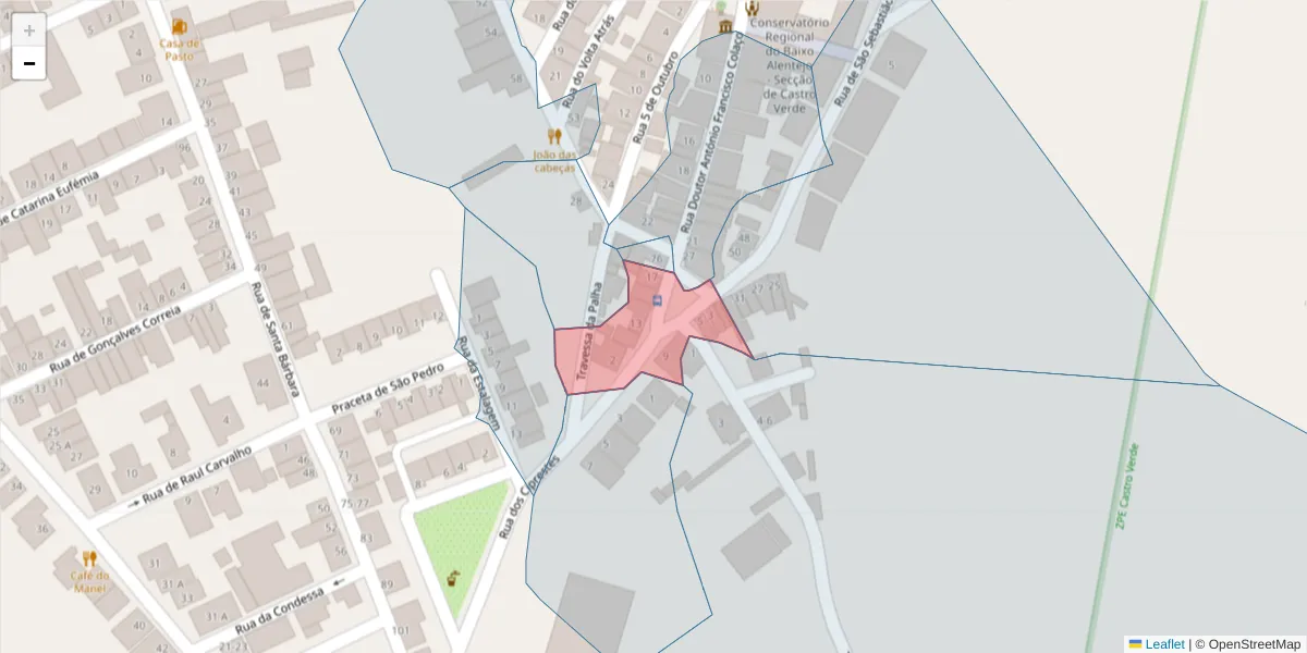 Mapa detalhado do código postal 7780-132 com limites, códigos postais vizinhos e agências dos correios