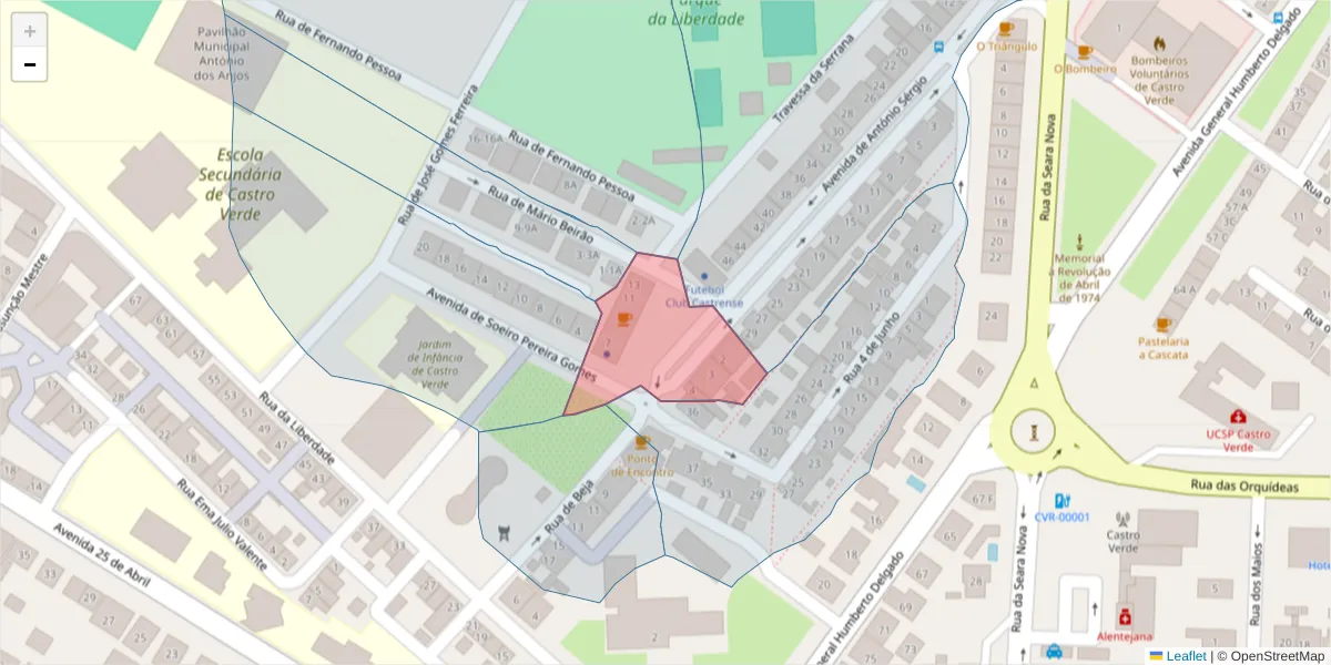Mapa detalhado do código postal 7780-133 com limites, códigos postais vizinhos e agências dos correios
