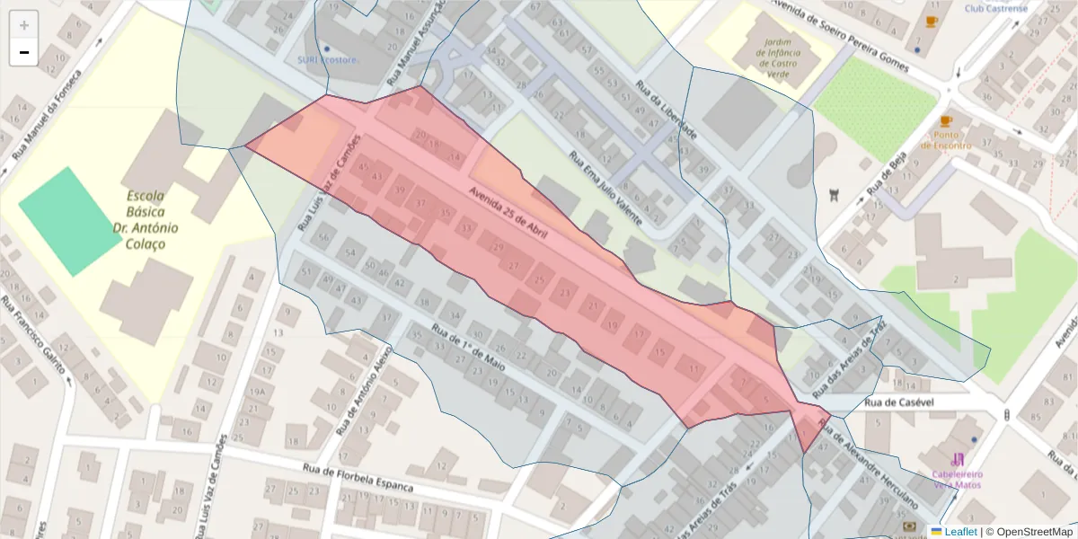 Mapa detalhado do código postal 7780-139 com limites, códigos postais vizinhos e agências dos correios