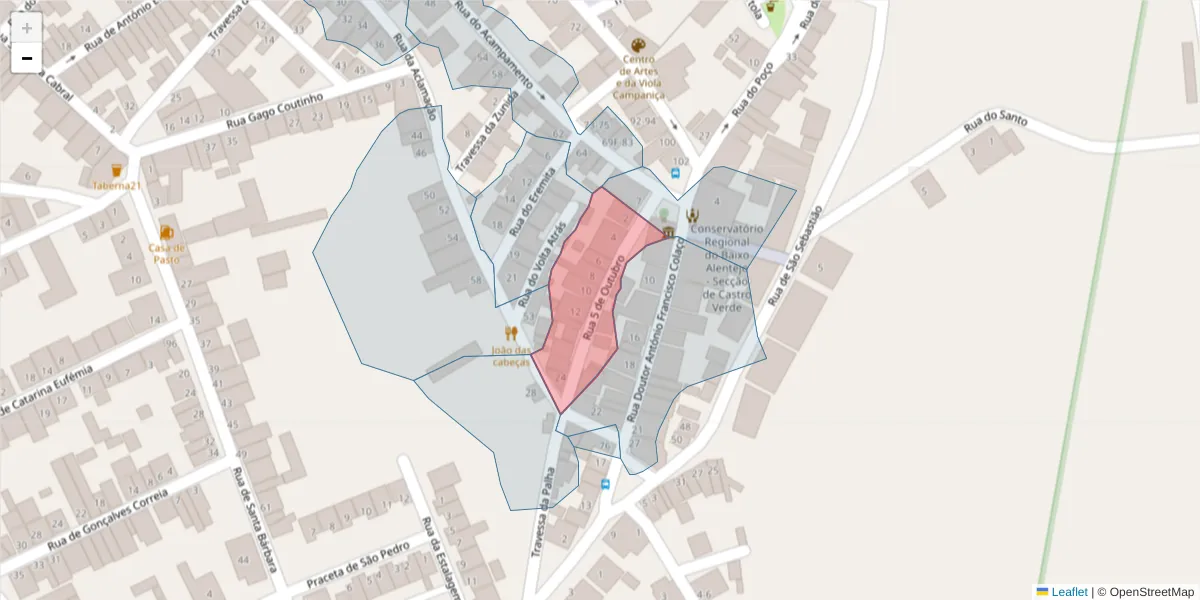 Mapa detalhado do código postal 7780-141 com limites, códigos postais vizinhos e agências dos correios