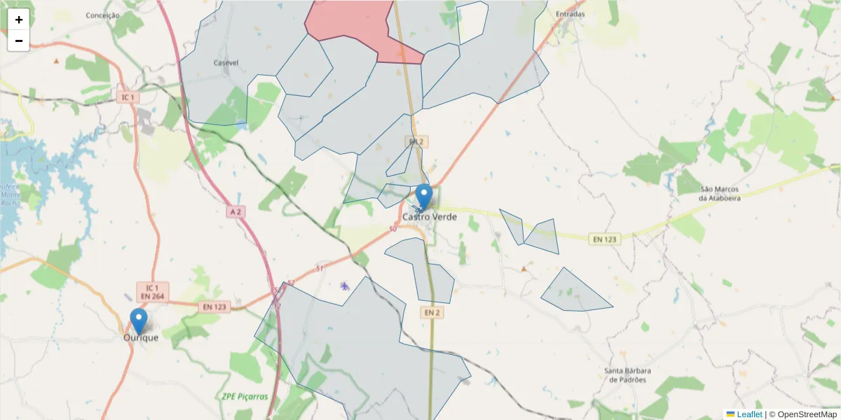 Mapa detalhado do código postal 7780-142 com limites, códigos postais vizinhos e agências dos correios