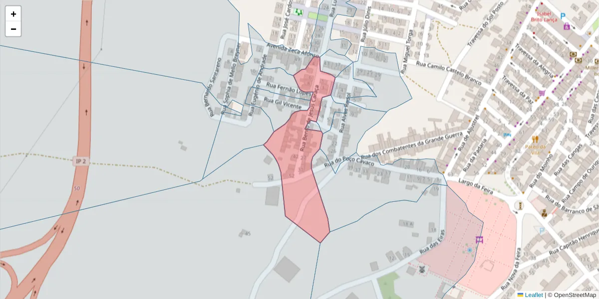 Mapa detalhado do código postal 7780-147 com limites, códigos postais vizinhos e agências dos correios