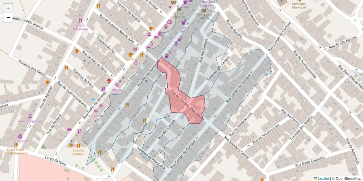 Mapa detalhado do código postal 7780-149 com limites, códigos postais vizinhos e agências dos correios