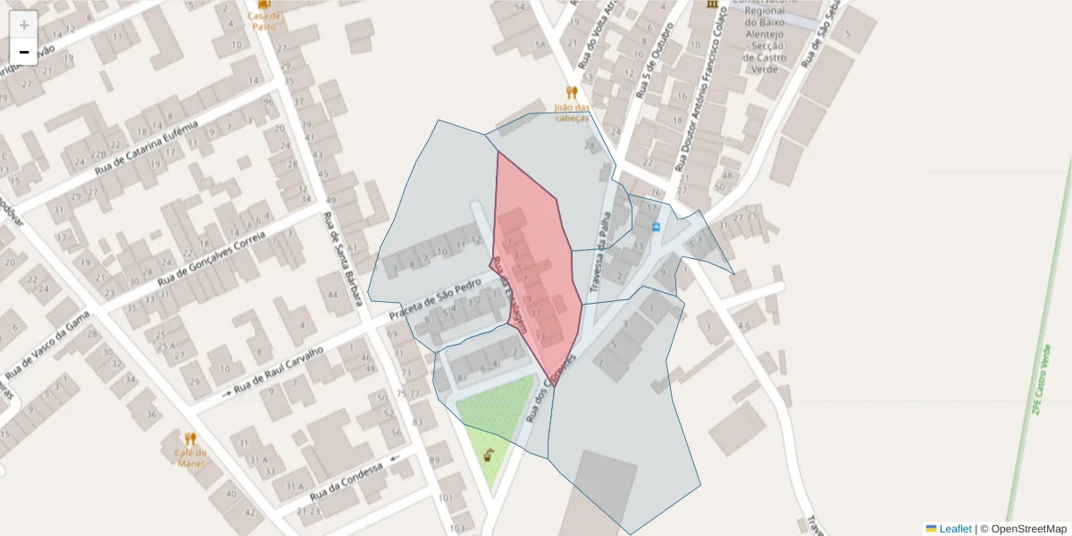 Mapa detalhado do código postal 7780-158 com limites, códigos postais vizinhos e agências dos correios